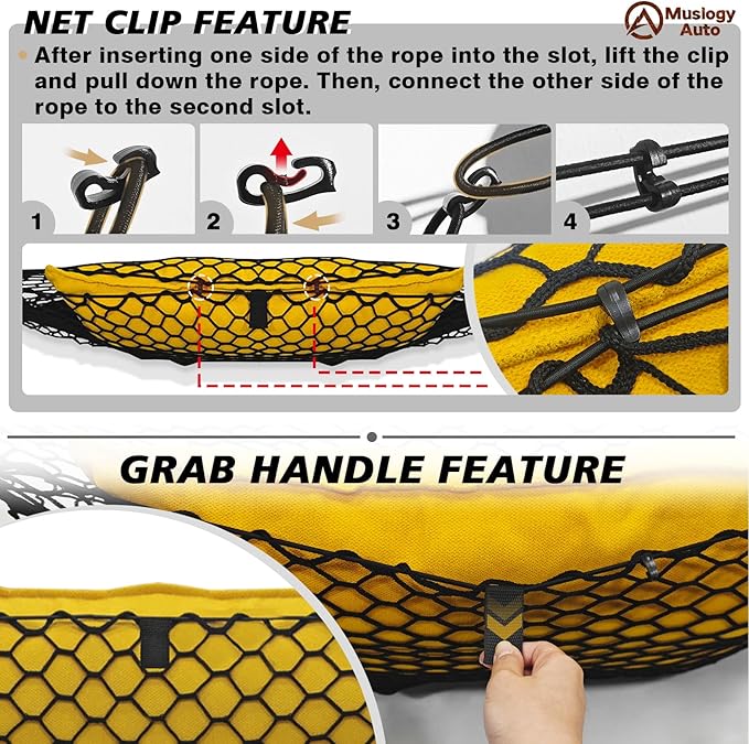 Muslogy Truck Bed Cargo Net Trunk Netting Compatible with 2023 2024 2025 2026 Kia Sportage Accessories, Pickup Cargo Organizer SUV Sedan Storage Net w/Heavy Duty Carabiners