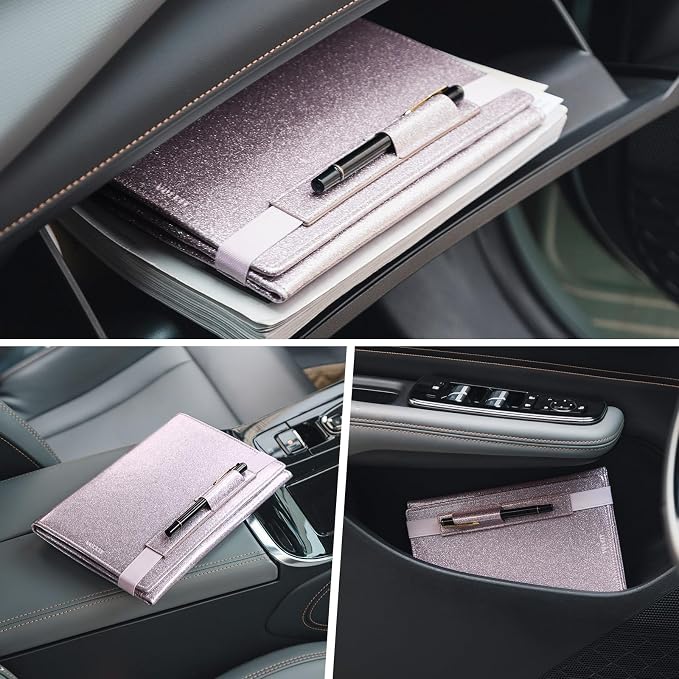 VULKIT Car Registration and Insurance Card Holder Vehicle for Women Glove Box Organizer Leather Tri-fold Design for Car Keys, ID Holder, Essential Documents Pink