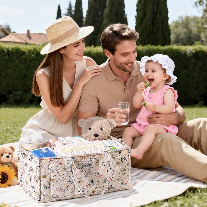 Colorful Cute Cartoon Animal Prints Baby Diaper Caddy Organizer, Large Storage Basket for Newborn Essentials Baby Shower Gifts