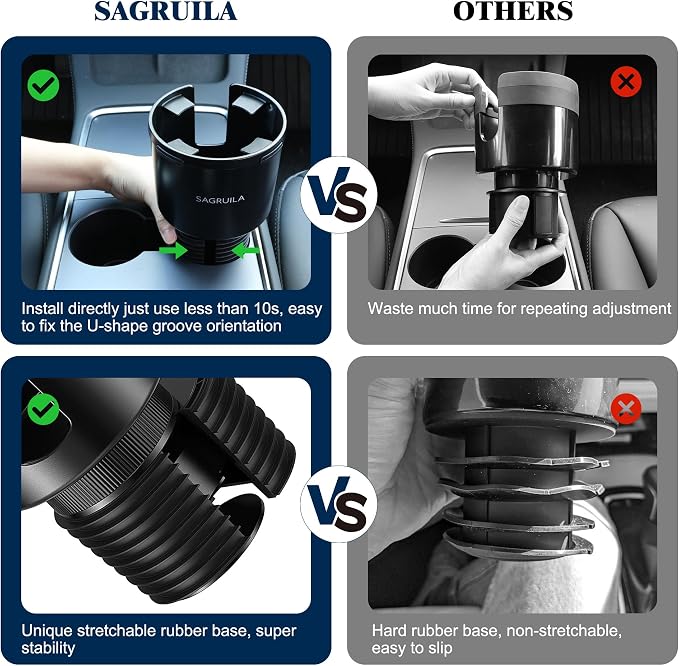 Quick-Install Car Cup Holder Expander, Space-Saving Cup Holder for Car with Offset Design, Non-Slip Large Water Bottle Holder Expander, Compatible with Owala, Stanley, Yeti Cups (24oz to 64oz)