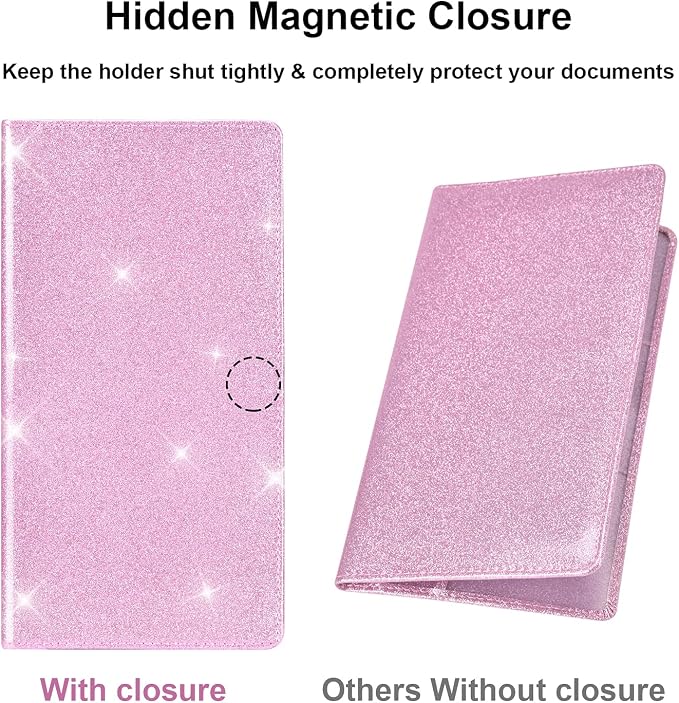 Cacturism Car Registration and Insurance Holder, Car Accessories Vehicle Glove Box Car Organizer Men Women Wallet Case with Magnetic Shut for Cards, Essential Document, Driver License, Bling Pink