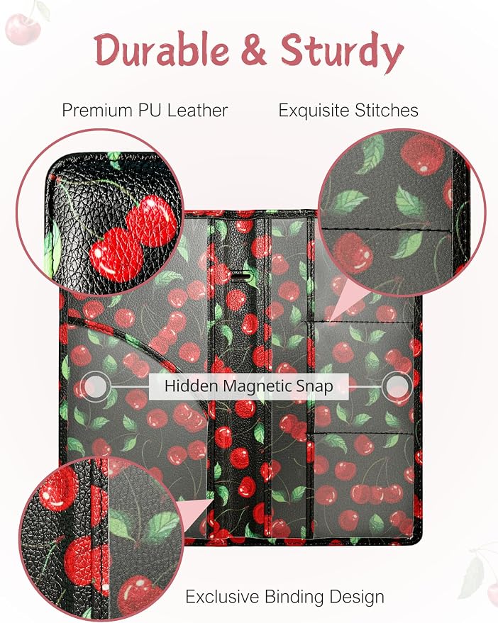 Mymazn Car Registration and Insurance Holder, PU Leather Glove Box Car Organizer with Magnetic Closure, Car Document Holder for Driver's License & Essential Documents (Red Cherry)