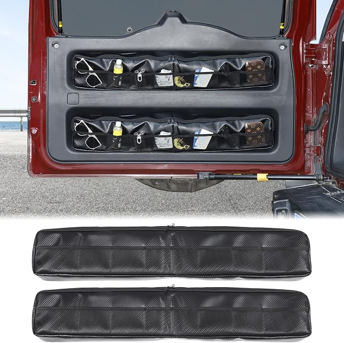 Aunginsy 2Pcs Trunk Organizer Compatible with Toyota FJ Cruiser 2007-2024+, Car Rear Tailgate Storage Bag Back Door Panel Storage Pocket Box Multi-Compartment Oxford Cloth Expansion Space Accessories