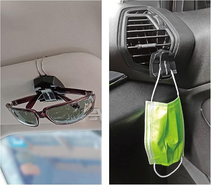 Hypersonic 2-Pack Sunglass Holder for Car Sun Visor, Air Vent Eyeglass Holder Clip Universal Durable Glasses Mount Car Mask Hanger Hook