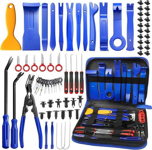 Poraxy Trim Removal Tool, 120Pcs Car Panel Door Audio Removal Tool Kit, Auto Clip Pliers Fastener Remover Pry Tool Set with Storage Bag