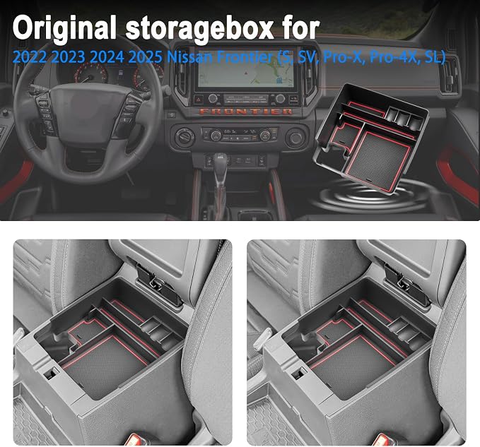 SHAOHAO 2 Pcs for 2025 2026 Nissan Frontier Center Console Organizer for 2022-2025 2026 Nissan Frontier Accessories (S/SV/Pro-X/Pro-4X/SL) Console Tray & Cup Holder Space Expand Armrest Box Organizer