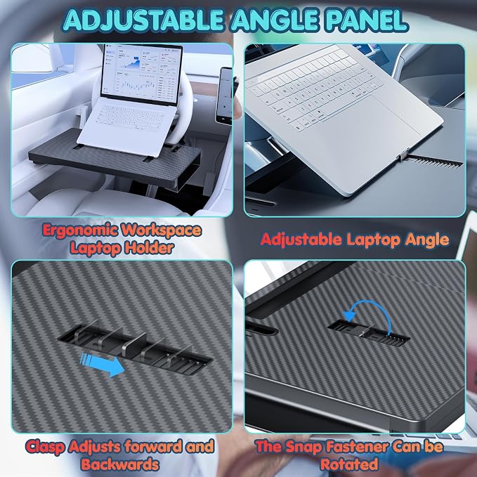 2-in-1 Car Steering Wheel Desk & Seat Gap Organizer Tray | Carbon Fiber Finish, Foldable Adjustable, Multi-use for Laptop Work, Eating and Storage, Gifts for Truck/ Tesla or SUV Owners