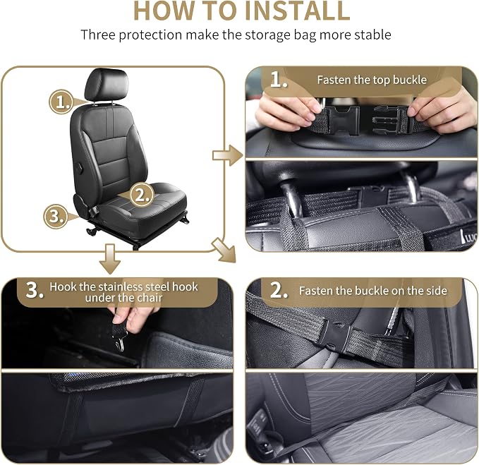 LUCMO Car Backseat Organizer with Touch Screen Tablet Holder,9 Storage Pockets Storage Organizer,Protectors Kick Mats Travel Accessories (Black, 2 Pack with Food Tray)