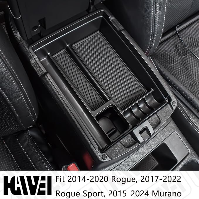 HGWEI Center Console Organizer Tray Compatible with Nissan Rogue 2014-2020 / Rogue Sport 2017-2022 / Murano 2015-2024 Interior Accessories Insert Armrest Storage Glove Box, Black