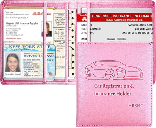 Car Registration and Insurance Holder, 5.5 x 5 Inch PU Leather Vehicle Glove Box Organizer Wallet Case Organizer for Insurance Card, Driver License, Essential Document, Paperwork