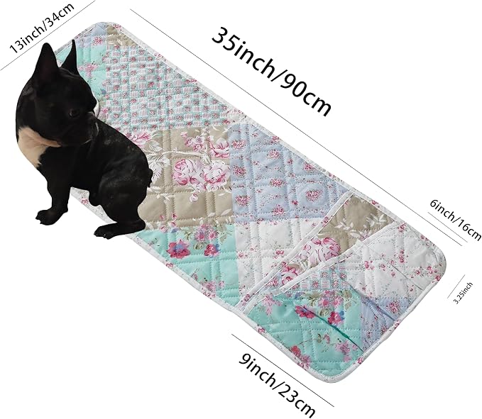 Brilliant Sunshine Blue and Green Roses Patchwork Couch Armrest Organizer, Non Slip Armchair Caddy for Sofa Recliner, Washable Remote Control Holder, Storage for Magazine, Phone, iPad (35"×13")