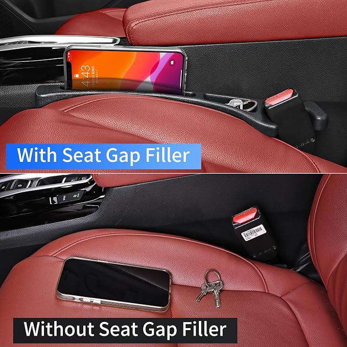 Car Seat Accessories, Car Seat Gap Filler, Car Organizers and Storage with Phone Holder, Car Interior Accessories Fit Sedan SUV Truck -2PCS Beige