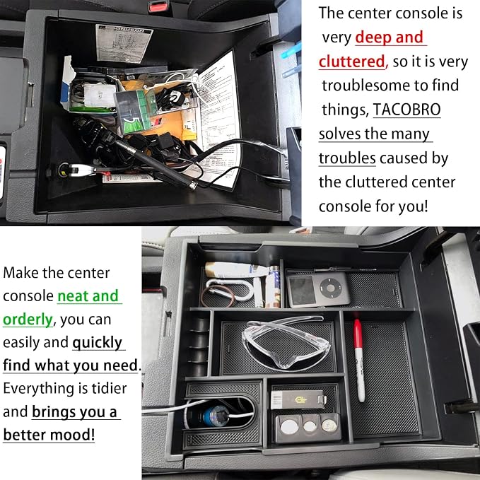 Center Console Organizer Compatible with 2014-2017 2018 2019 2020 2021 Tundra Accessories, Crewmax Interior Armrest Underseat Storage Box- Full-coverage Insert Tray, Red Trim