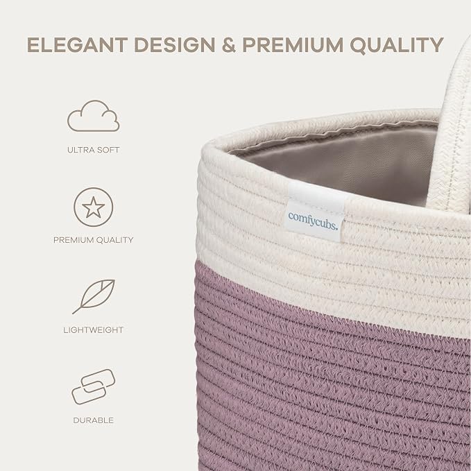 Comfy Cubs Rope Diaper Caddy Organizer 8.5" x 15" x 8" - Large Baby Diaper Basket with 3 Spacious Compartments - Stylish Cotton Baby Caddy Organizer for Diapers, Wipes & Essentials - Mauve