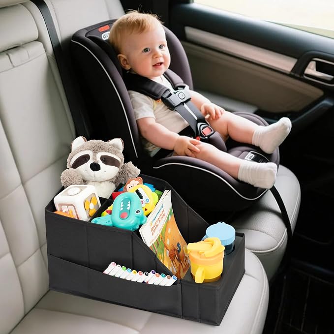 Car Seat Organizer Backseat Front Seat, Car Organizer With 12 Storage Compartments 2 Cup Holders, Snack Storage For Kids Baby, SUV Truck Van Collapsible Storage Bag For Travel, BK