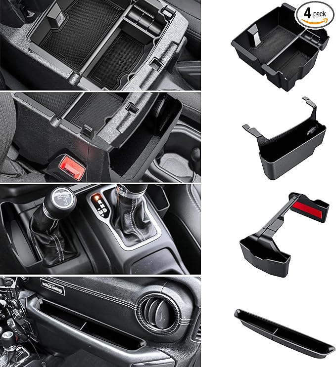 Eamplest 4PCS Center Console Organizer for 2018-2022 2023 Jeep Wrangler JL JLU and Gladiator JT Accessories Gear Shift Side Tray Organizer,Hanging Armrest Storage Box (Not for JK/JKU)