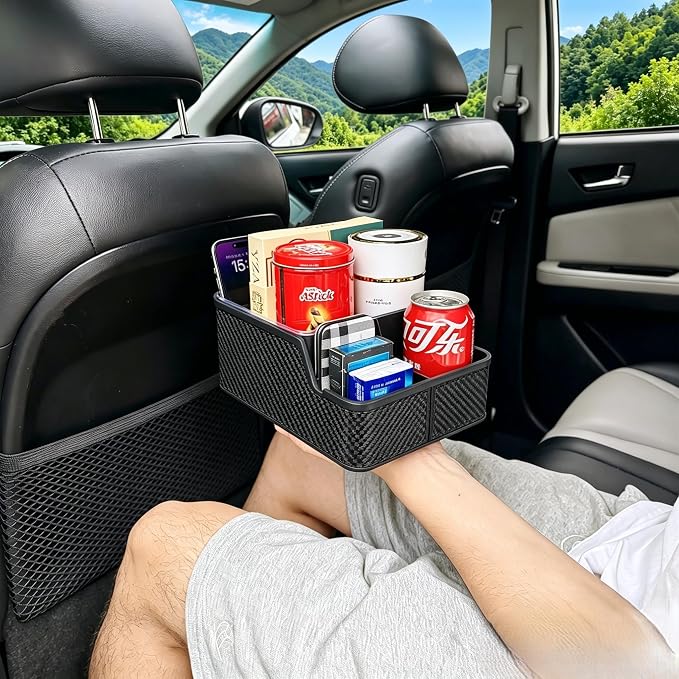 Car Front Seat Organizer with Compartment,Center Console Organizer,Car Armrest Storage Box,Back Seat Cup Holder Tray,Between Seat Small Caddy with Phone Holder for Truck,SUV,Van (Black)
