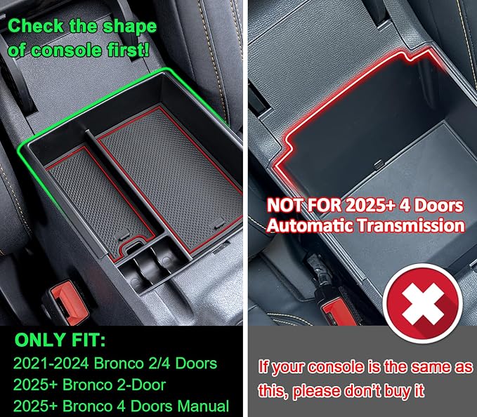 TOPINSTALL New Red Tray Compatible with 2021-2024 Ford Bronco & 2025+ Bronco 2-Door & 2025+ 4-Door Manual Transmission, Full Size Bronco Organizer (Not for Sport Model & 25 4 Doors AT)