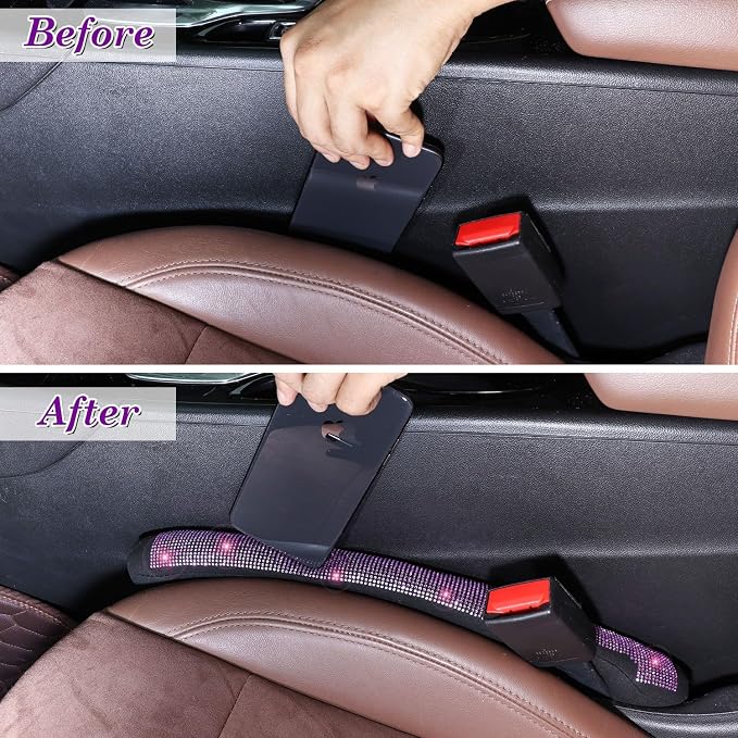 ToBeQueen Purple Car Seat Gap Filler, Handmade Crystal Diamond Rhinestone Purple Bling Car Accessories for Women, Universal Fit for Car SUV Truck(Purple)