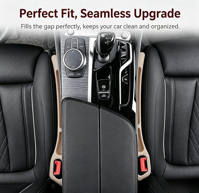 Car Seat Gap Filler Organizer, Car Organizer Front Seat 2-in-1 Storage No-Drop for Storing Phones, Keys, Fits Most Cars, Trucks, SUV (2Pcs, Beige)