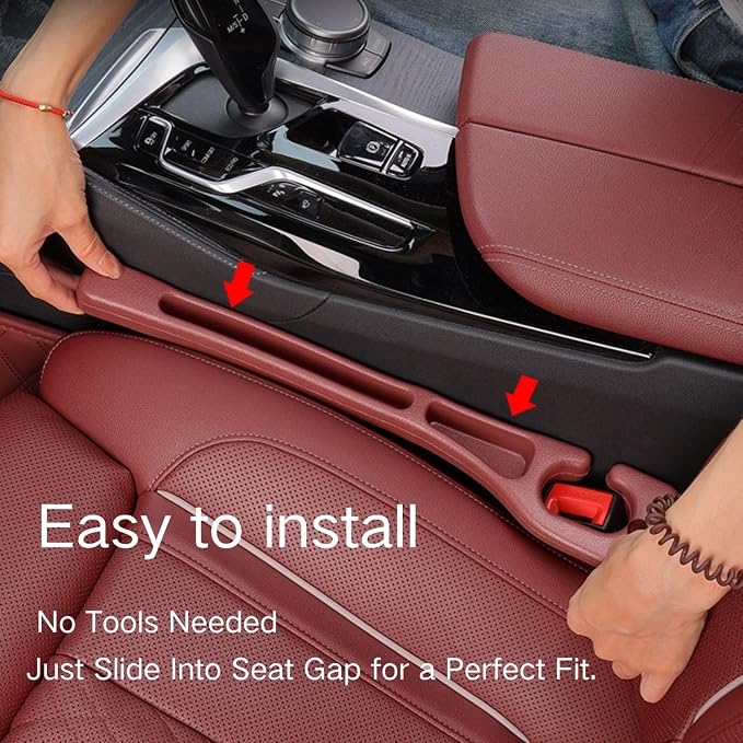 Car Seat Gap Filler 2 Pack, Anti-Drop Seat Gap Plug Blocker with Storage, Universal Car Seat Gap Organizer Stops Items from Falling, Fits Cars, SUVs, Trucks, Car Interior Accessories (beige)