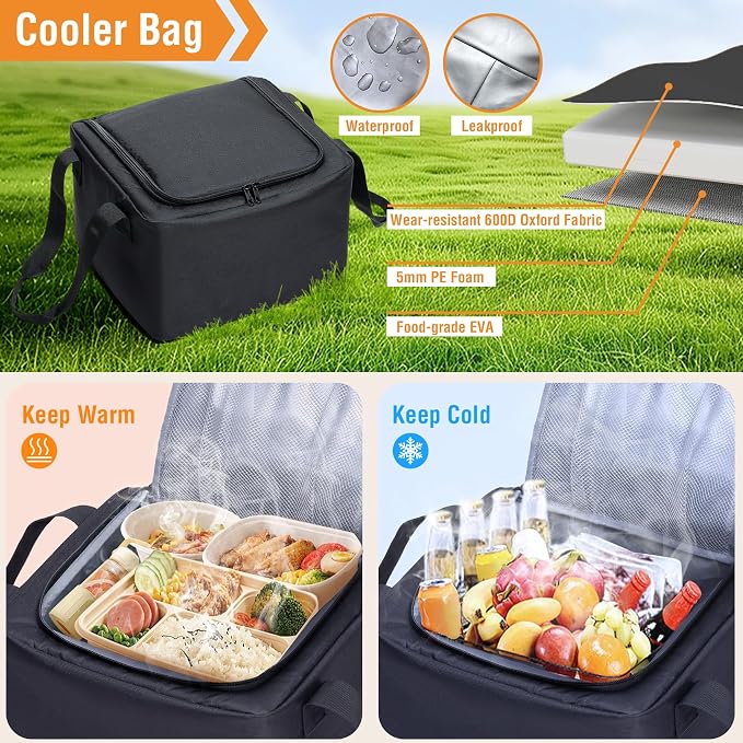 Rifachua Car Front Trunk Organizer with Cooler Bag Compatible with Tesla Model Y Model 3 2020-2026, Foldable Grocery Frunk Storage Bag Collapsible for Car SUV with Multi Compartment，Black