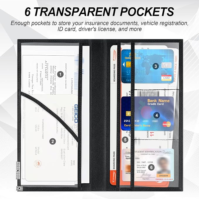 UYYE Magnetic Car Registration & Insurance Card Holder - Car Document Organizer for Vehicle Registration, Insurance Cards and Essentials Fits Glove Box, Compact Design（Black）