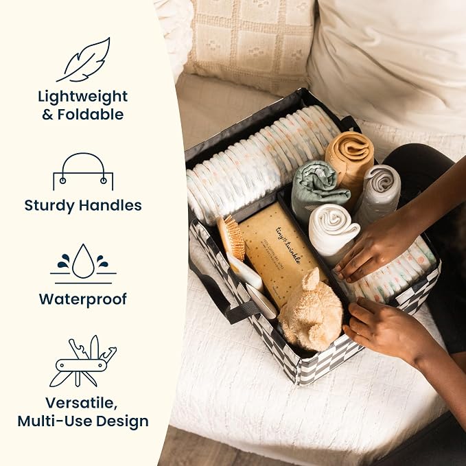 Tiny Twinkle Diaper Caddy Organizer – Foldable Baby Storage Basket with Removable Divider | Waterproof & Mess-Proof Fabric, Portable Nursery Organizer for Newborn Essentials(Shine)