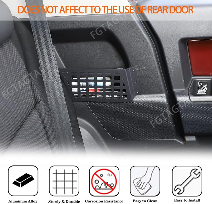 Rear Door Storage Pockets Compatible with Toyota FJ Cruiser 2007-2021, Rear Seat Molle Panel Metal Back Door Side Organizer Storage Box Expansion Accessories, 2PCS