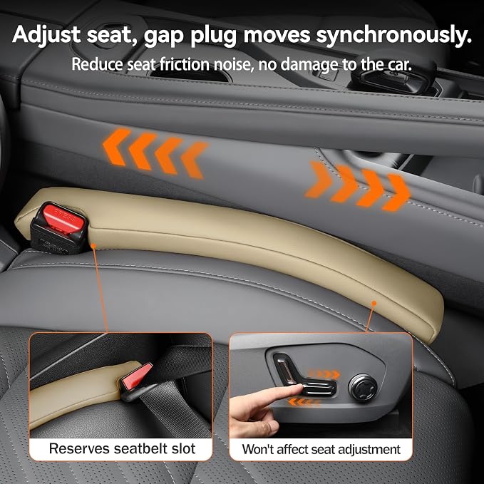 2PCS Leather Car Seat Gap Filler organizer,Gap plug box for car seat space,fill between gap strip,Fits gaps 3.5-6cm(1.4-2.4 in) wide(Beige)