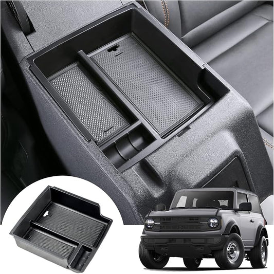 Mabett Center Console Organizer Tray for Ford Bronco Accessories 2024 2023 2022 2021, Armrest Storage Insert Box fit Bronco 2/4 Door with Non-Slip Mat（Not fits 2025 version）