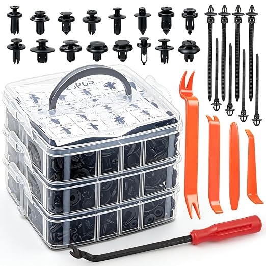635PCS Automotive Retainer Clips& Trim Removal Tools,16 Universal Sizes Push Type Rivets Fasteners,Door Panel Clips with 10 Cable Ties for Ford, Toyota, Chevy, Honda
