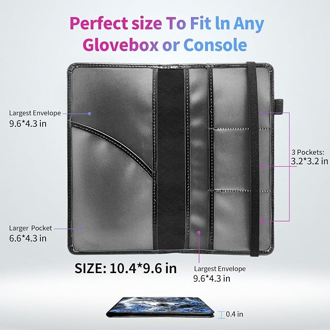 Car Registration and Insurance Holder,Leather Insurance License and Registration Card Holder for Car Glove Box, Auto Truck Document Holder Organizer for Men Women-White wolf with Blue Flowers