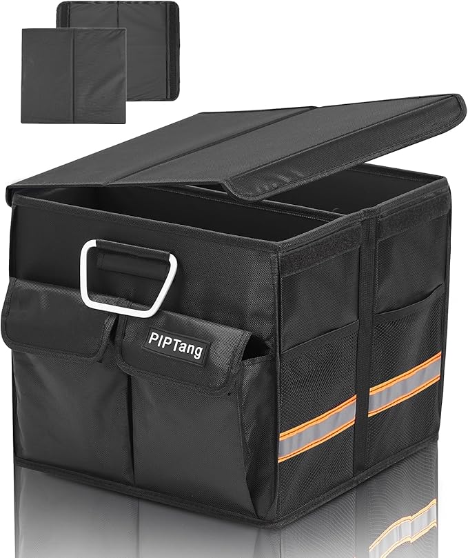 Trunk Storage Organizer with Lid, 35cm Small 36L Collapsible Car Trunk Organizer,Small Car Organizer Aluminium Handle, Car Accessories for Sedan Auto SUV Truck Minivan Road Emergency Black