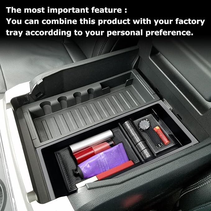 Compatible with F150 2021 2022 2023 2024 2025, F150 Lightning 2022-2025 Accessories Center Console Tray Organizer Armrest Box Secondary Storage
