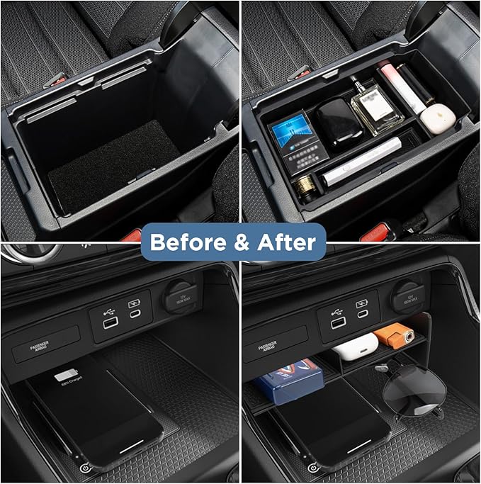 3PCS Center Console Organizer Compatible with 2023-2026 Honda CRV Accessories Armrest Hidden Drawer Storage Box for 2024 Honda CR-V Accessories