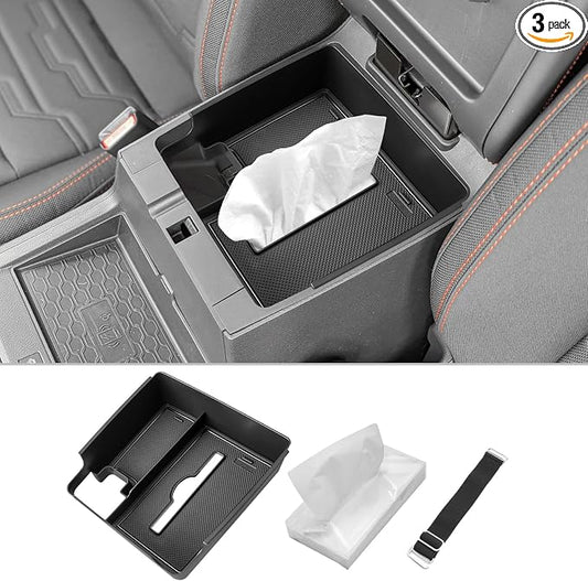 CDEFG Center Console Organizer Tray for 2022-2025 2026 Nissan Frontier with Tissue Slot, 2025 2026 Frontier Truck Accessories Middle Console Organizer Armrest Storage Box with Elastic Band
