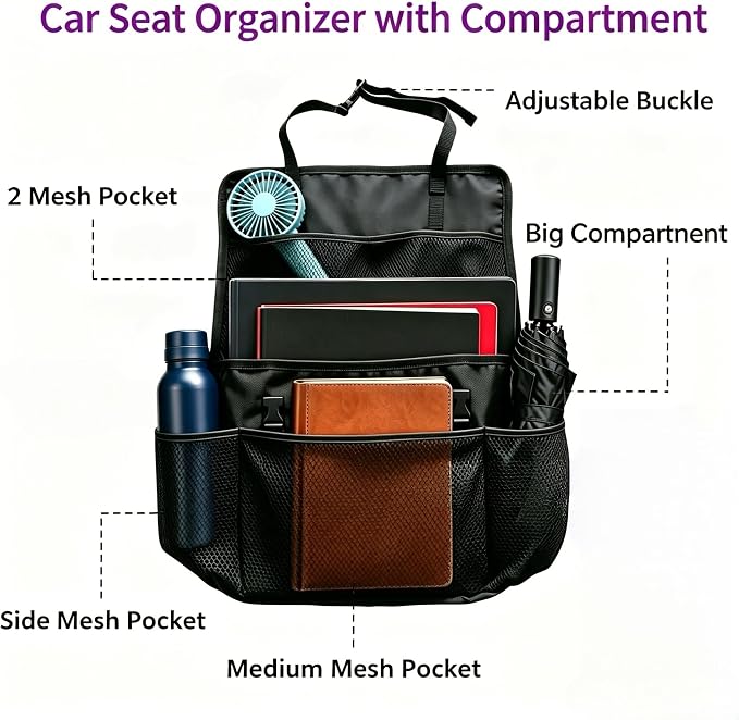 3-in-1 Car Seat Organizer Car Seat Back Organizer with Tablet & Laptop Holder, Passenger Seat Storage Bag with Compartment,Headrest Organizer for Cars,Trucks,SUVs,Vans