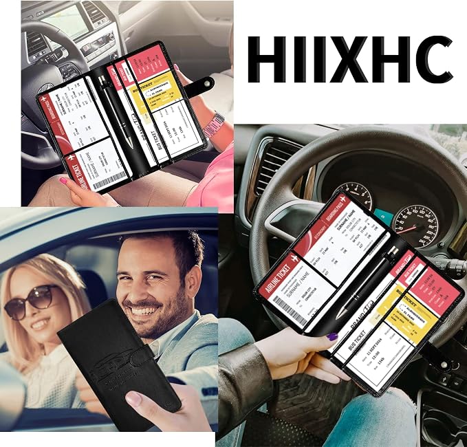 Car Registration and Insurance Card Holder with Magnetic Closure, Leather Vehicle Glove Box Automobile Documents Paperwork Wallet Case Organizer for ID, Driver's License, Key Contact Information Cards