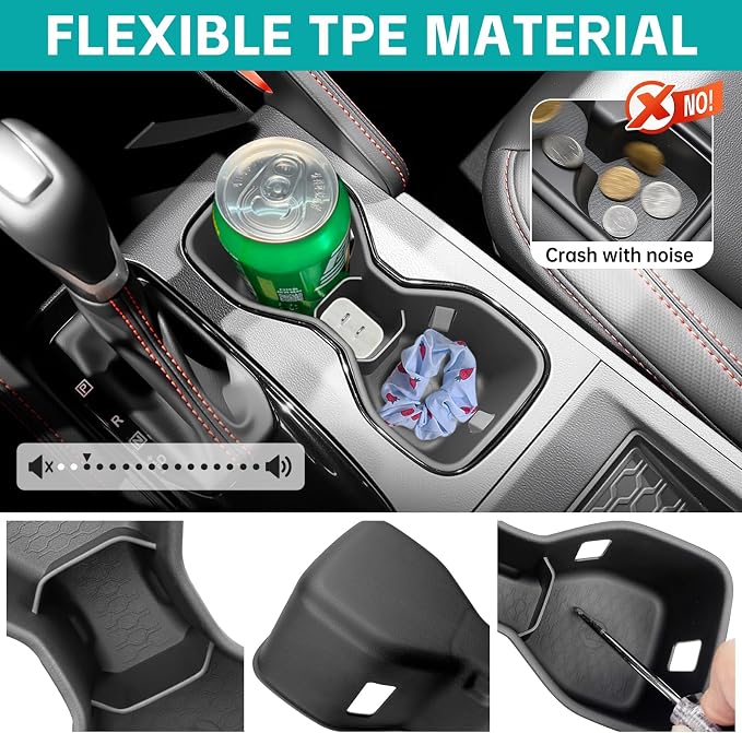 Cup Holder Organizer for 2022-2025 Nissan Frontier S SV Pro-X Pro-4X SL Accessories, Noise-Free Water & Dust Proof Silicone Insert Console Drink Holder for 22-25 Frontier Accessories