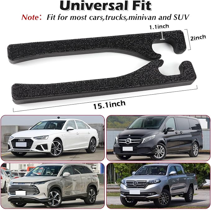 Briwill Black Seat Gap Filler Set of 2, Handmade Glitter Crystal Diamond Black Rhinestone Car Gap Filler，Black Car Accessories for Women(Black)