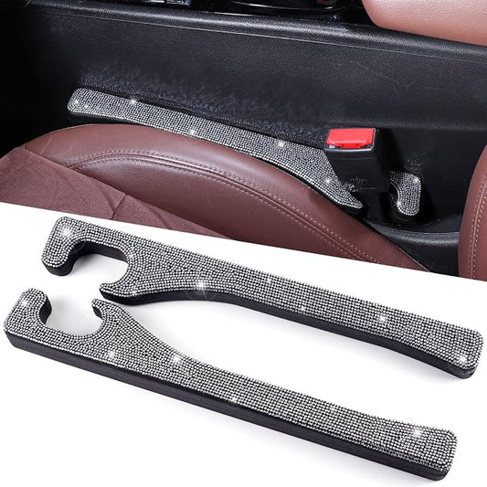 Briwill Bling Car Seat Gap Filler, 2 Pack Universal Fit for Car SUV Truck Handmade Crystal Rhinestone Diamond Car Gap Filler Bling Car Accessories for Women(Silver)