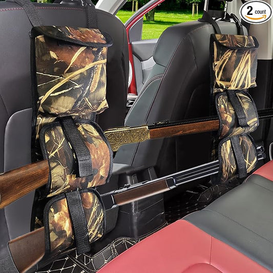 Seat Back Gun Rack, 2 Pack Truck Gun Rack Foldable Car Seat Back Gun Holder Camo Rifle Holder with Storage Pockets, Gun Sling Bag for Hunting Rifles/Shotguns, Fit Most Truck SUV