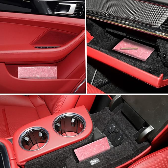 TOURSUIT Car Registration and Insurance Card Holder, Vehicle License Document Glove Box Compartment Organizer, Interior Car Accessories for Women Men (Glitter Pink)