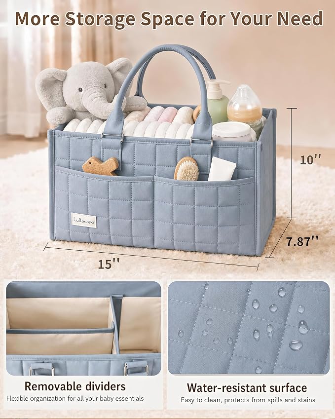 Baby Diaper Caddy Organizer, Portable Nursery Storage Basket with Handle for Newborn Boy or Girl, Gift for Baby Shower Essentials, Registry Must Have Bag, Caddie Car Organizer, Blue