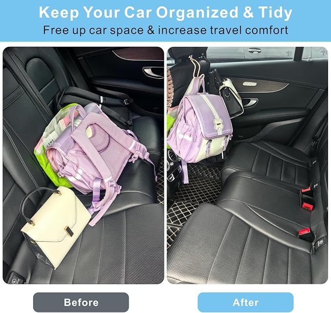 Car Seat Back Organizer Hooks 2 Pack - Space Saving Car Headrest Hangers with Anti-Drop Loop for Women Men, Universal Car Bag Holder for SUV Truck for Front and Back Seat Storage - Beige Leather/2S