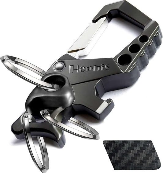 Hephis Skull Heavy Duty Key Chain,Car Emergency Escape Tool, Seat belt Cutter,Bottle Opener,Carabiner Car Key Chains