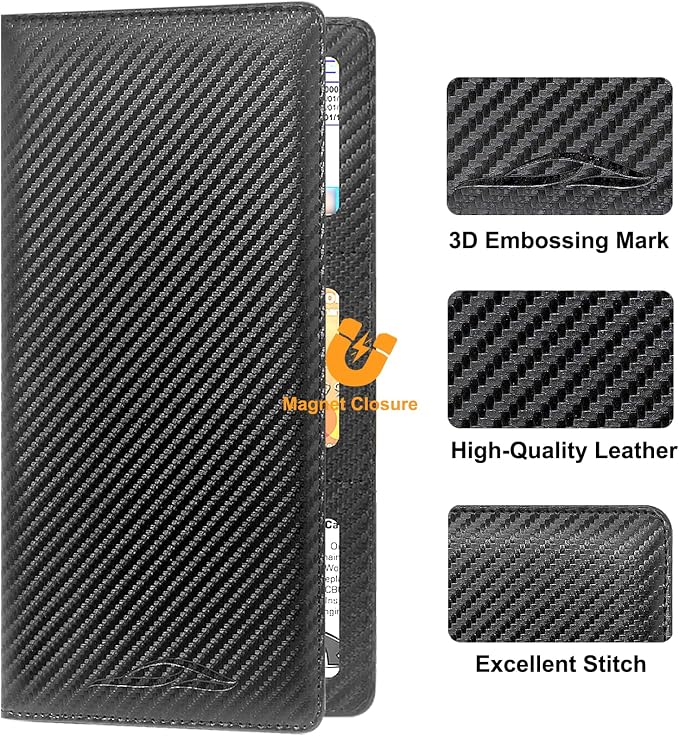 Car Registration and Insurance Holder, Premium Leather Insurance and Registration Holder,vehicle Glove Box Car Organizer, with Magnetic Shut for Cards, Driver License (Carbon Fiber Black-L)