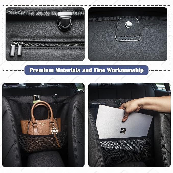 Car Organizer Between Seats, Garbage Trash Bag, Purse Holder, Dog Barrier | AMEIQ Car Accessories, Rubbish Can, Waster Litter Recycle Bin, Storage Bag Between Front Seats, Tissue Handbag Holder, Black
