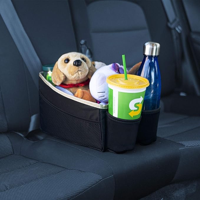 FH Group E-Z Travel Multi-Use Car Organizer with Cup Holders | Back Seat Storage Black
